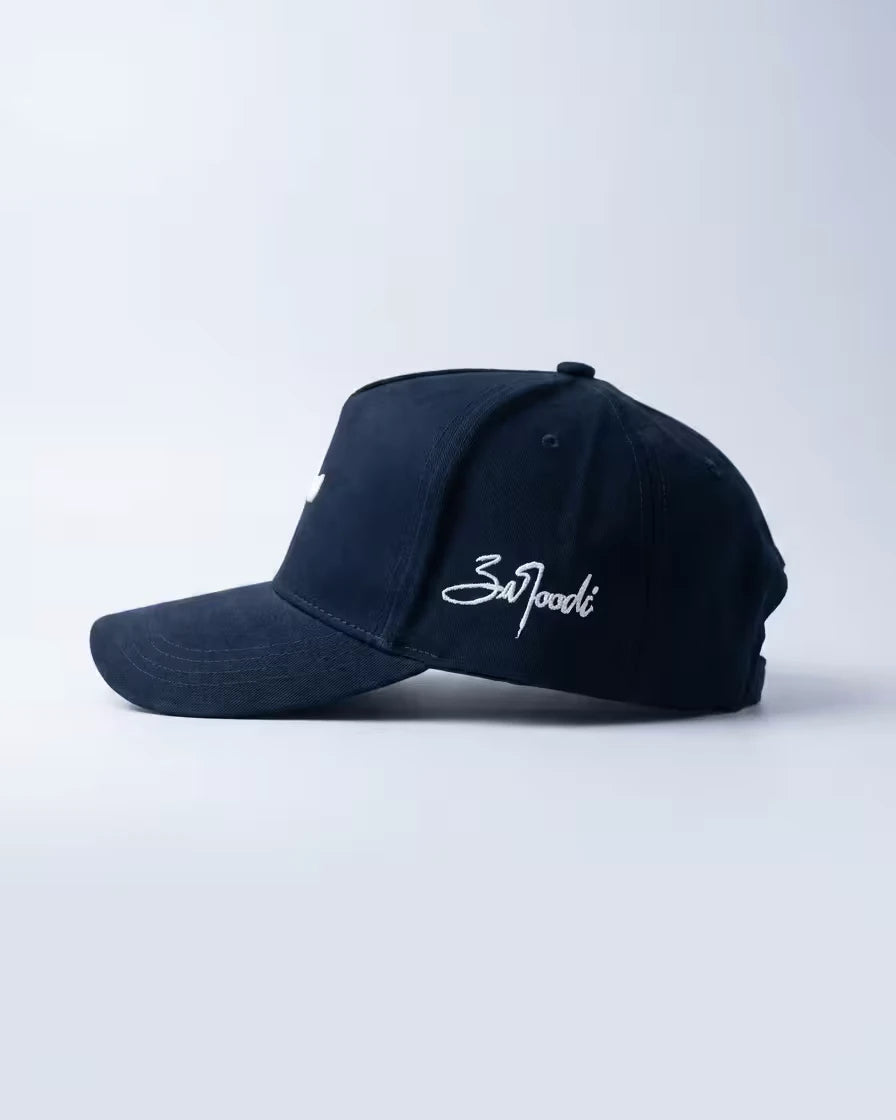 Muslim baseball cap side view showing Zaroodi signature embroidery