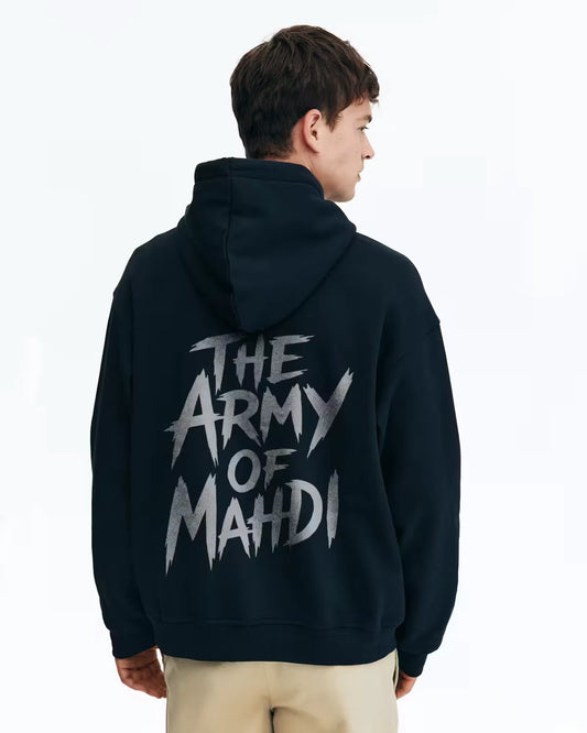 Army of Mahdi Hoodie in navy blue by Zaroodi, heavy 400 GSM cotton oversized Islamic streetwear hoodie