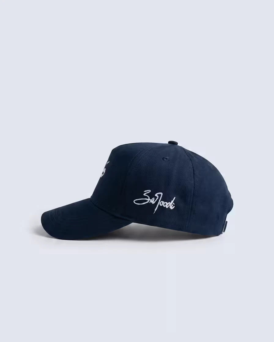 Sabar cap side view showing Zaroodi signature embroidery