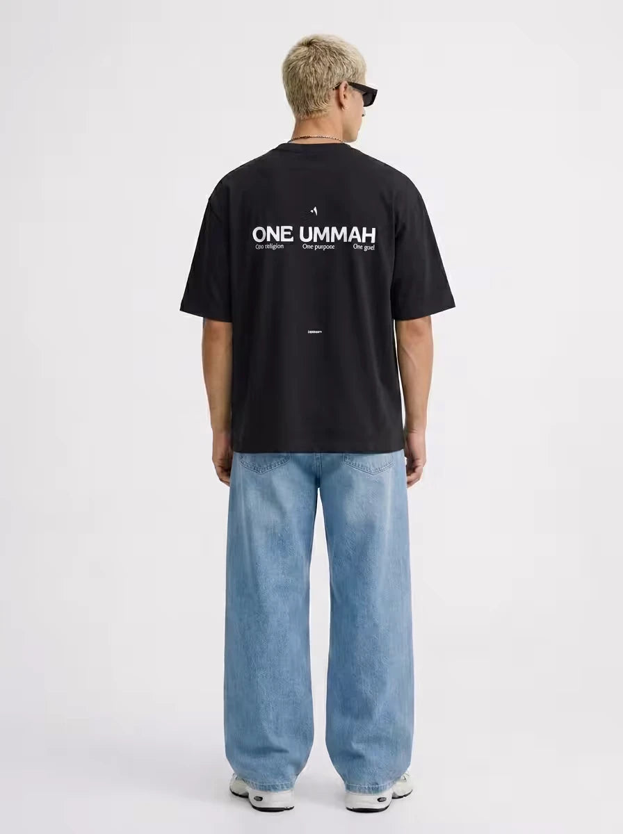 One Ummah Oversized Graphic T Shirt Back Print Black