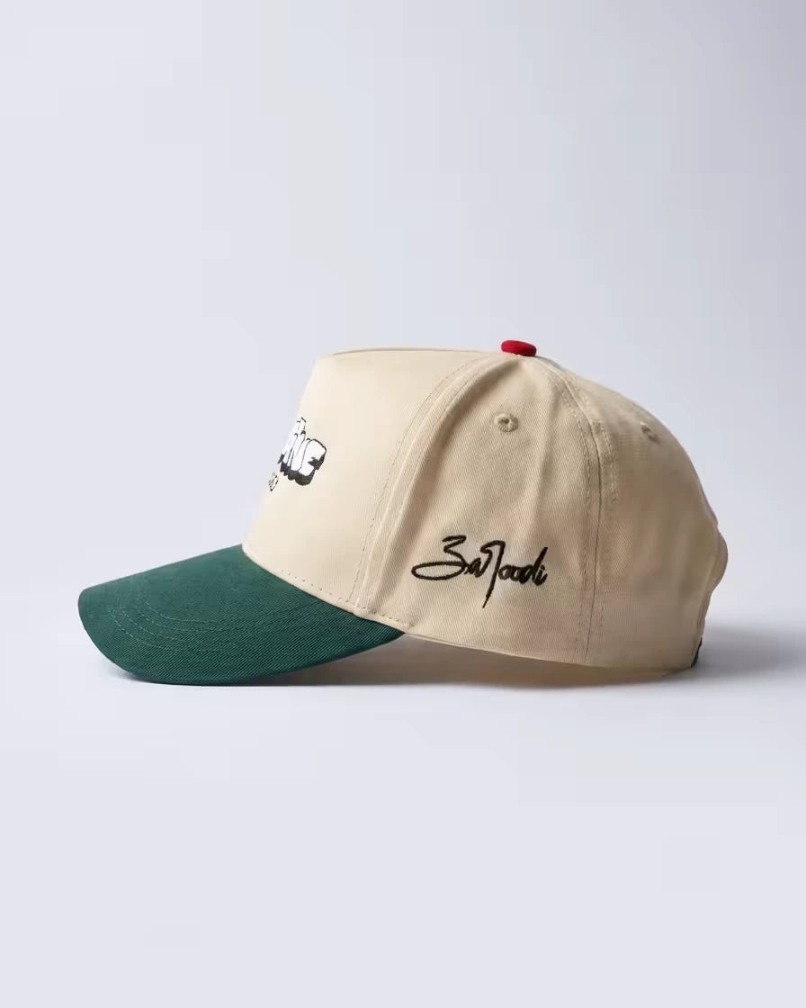 Free Palestine cap side view showing Zaroodi signature embroidery