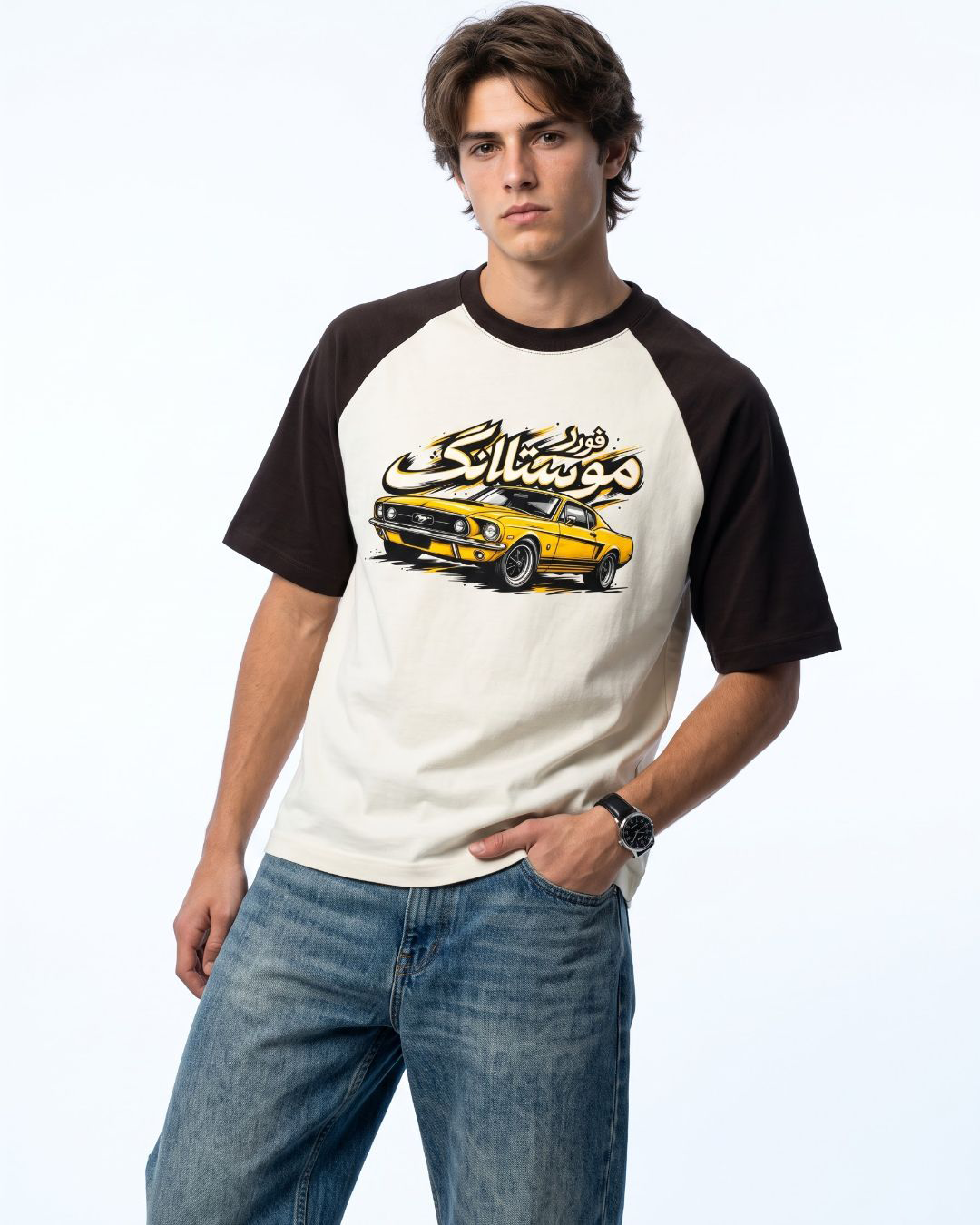 Golden Mustang oversized raglan t-shirt back view