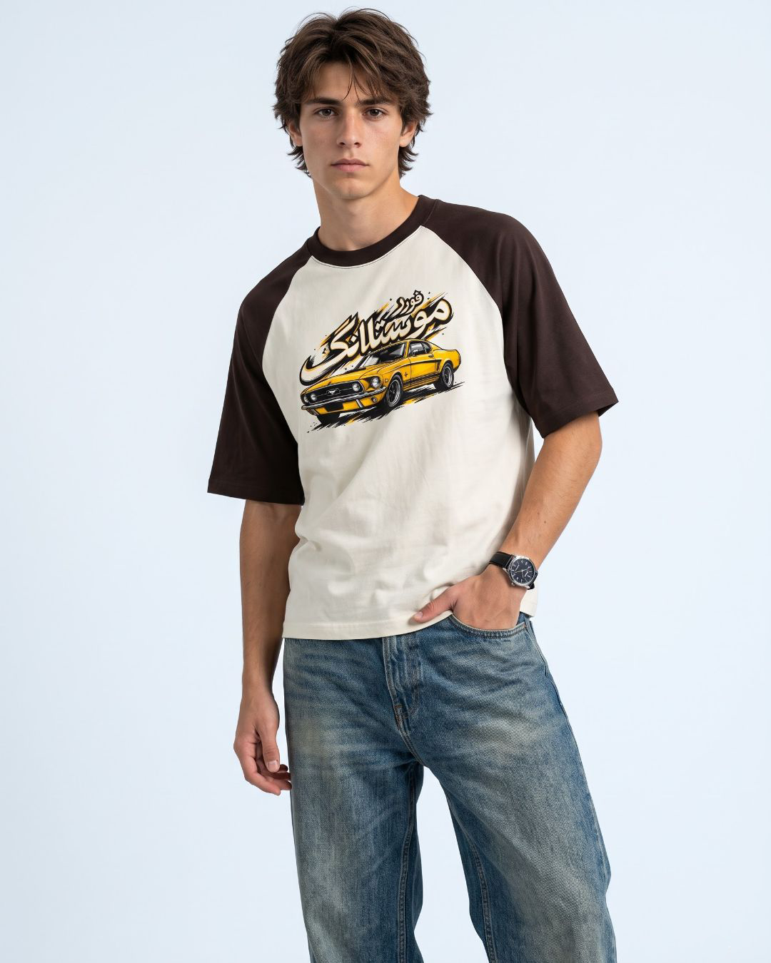 Golden Mustang oversized raglan t-shirt front view