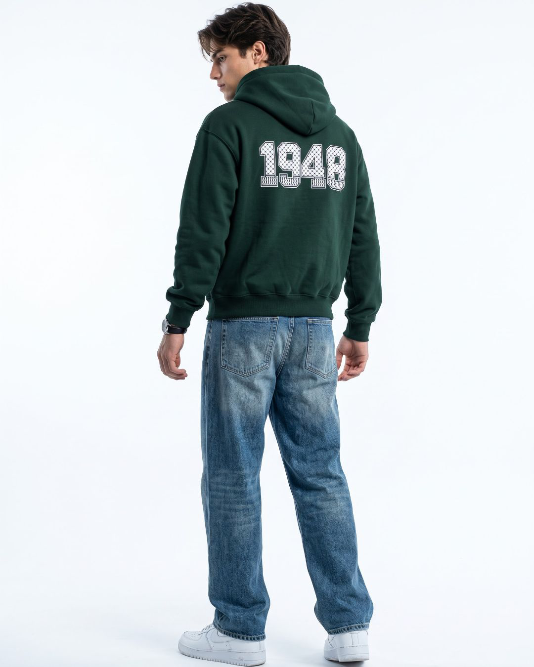 Keffiyeh 1948 hoodie bottle green back